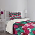 thumbnail image 3 of Ambesonne Floral Quilted Bedspread Set 2 Pcs, Abstract Tulips Flowers, Twin Size, Jade Green and Red, 3 of 5