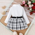 thumbnail image 5 of THDHVS Toddler Girl Outfits,Outfits for Girls,Girls Plaid Uniform Style V Neck Solid Top with Pleated Skirt 2 Piece Set White 2-3 Years, 5 of 7