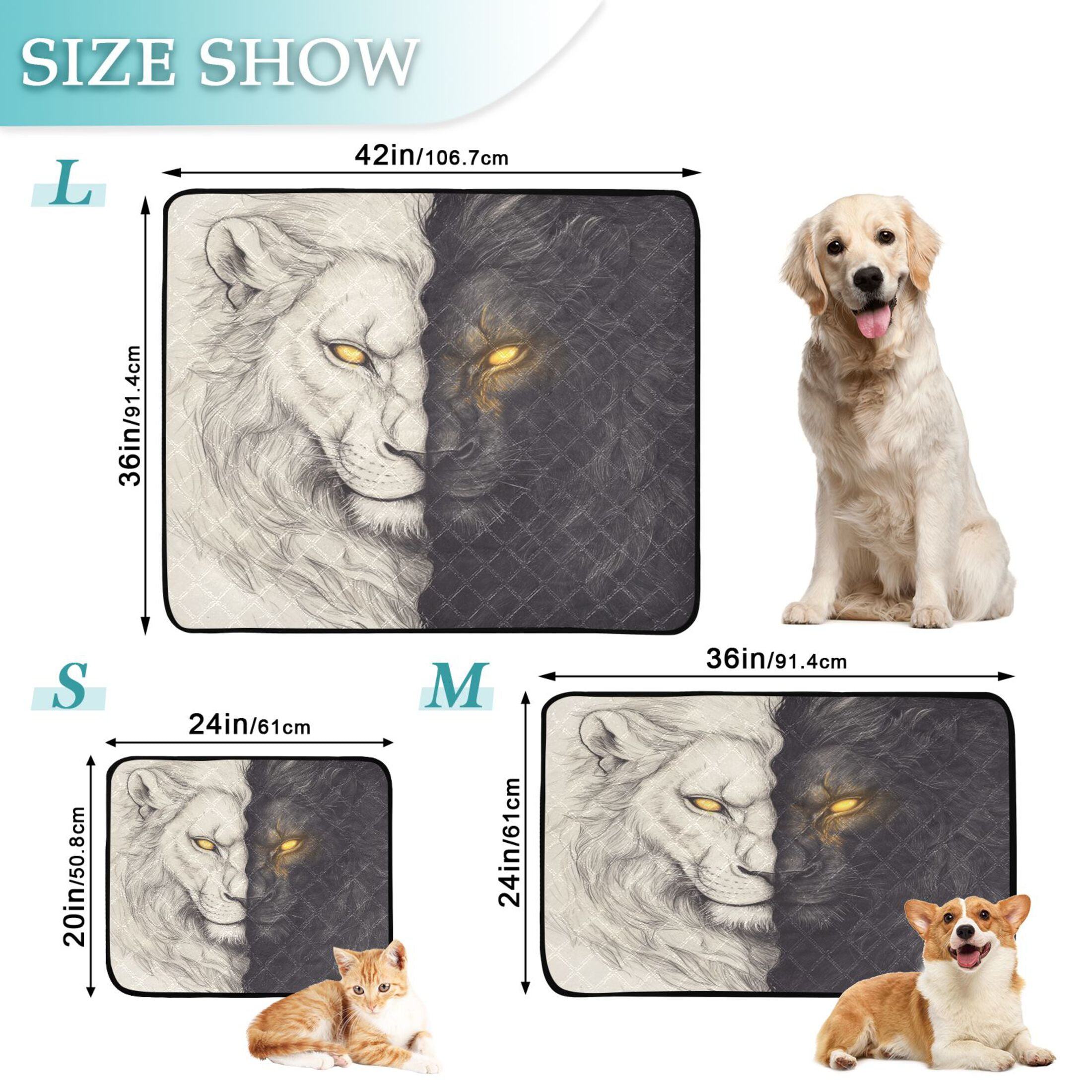 Qxltty Black and White Lion Cat litter Pads Pet Set of 3 Diaper Mats Center Anti-leakage Layer Absorbent Soft and Comfortable