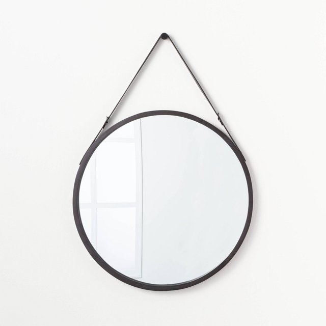 26" Wood Mirror with Pleather Strap Hanger Black - Threshold designed with Studio McGee