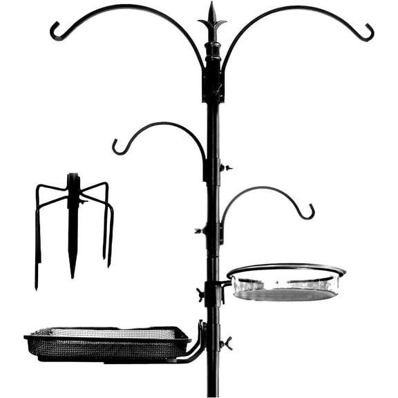 Ashman Premium Bird Feeding Station Kit, 22" Wide x 92" Tall (82" Above Ground Height), A Multi Feeder Hanging Kit and Bird Bath for Attracting Wild Birds