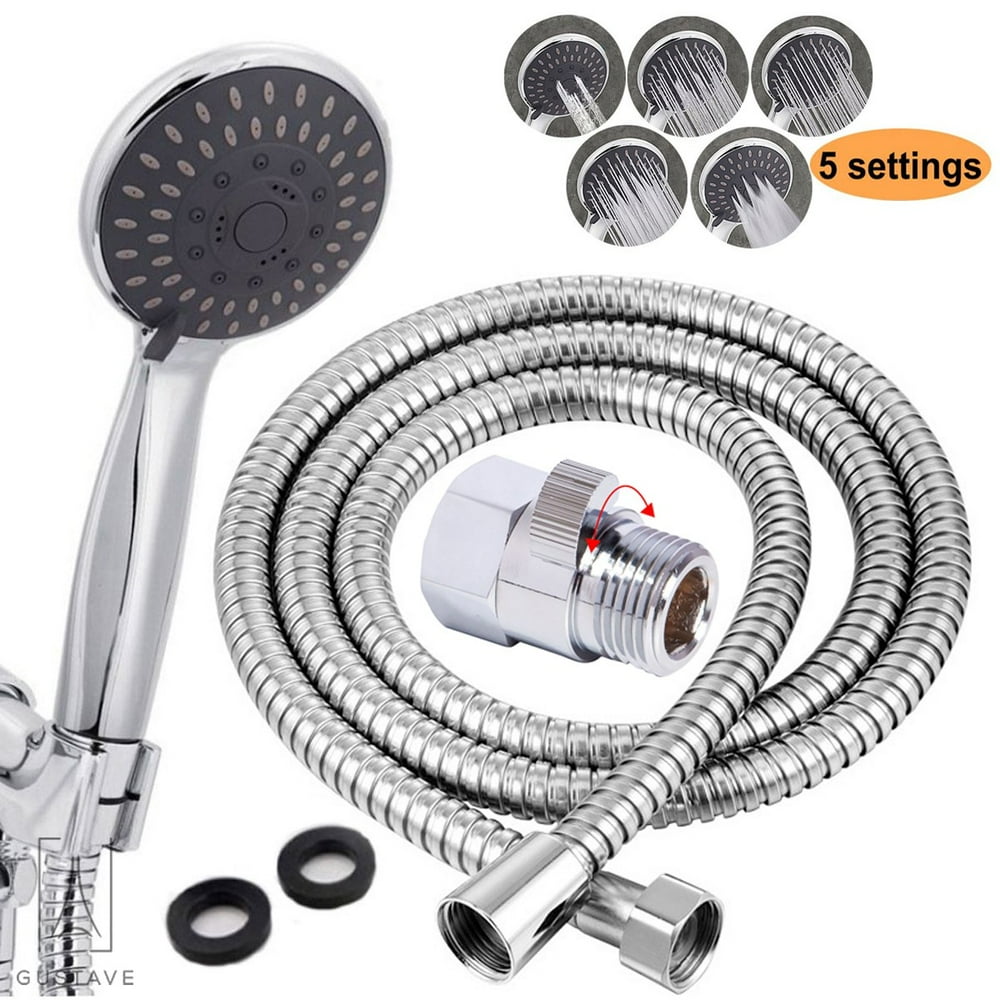 GustaveDesign High Pressure Handheld Shower Head Hose Kit, 5 Spray