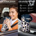 thumbnail image 5 of Leopard Print 30oz Handheld Travel Tumbler with Handle – Double Wall Stainless Steel Insulated Cup, Flip Straw Lid, Leak-Proof & BPA-Free for Hot and Cold Drinks – Durable Coffee & Juice Mug White, 5 of 6
