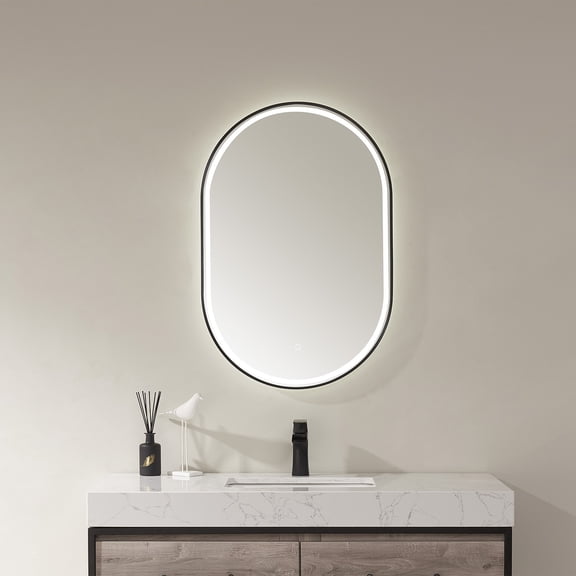 Vinnova Grande 24" Oval LED Wall Mount Bathroom Vanity Mirror in Black Frame