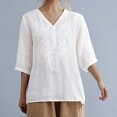 thumbnail image 4 of ZZwxWA Women's Cotton Linen Embroidery Tunic 3/4 Lantern Sleeve Blouses Casual Shirt Tops, 4 of 4
