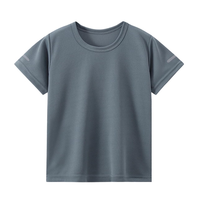 Zpanxa Boys Athletic Shirts Solid Color Round Neck Short Sleeve Sports Top Comfortable Running Tee With Polyester 4-5 Years