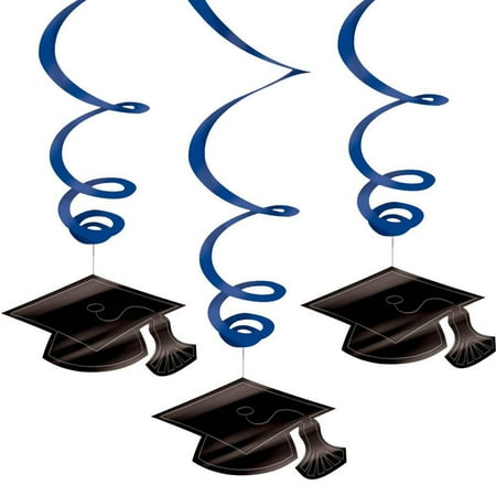 Graduation Foil Swirl Blue Decorations (Each)