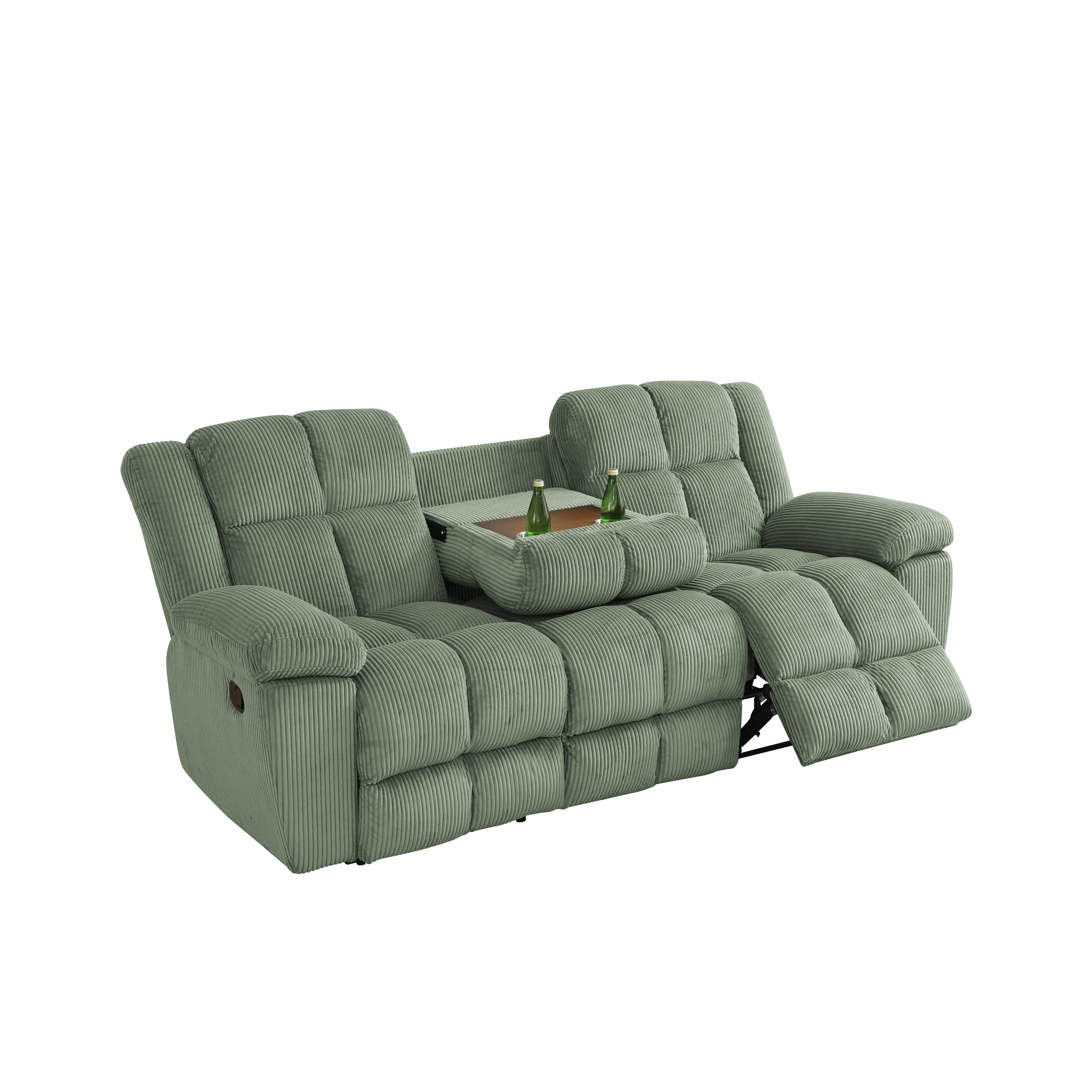 Gewnee Multifunctional Sofa, Foldable Table, Corduroy Upholstery, Solid Wood Frame, Ideal for Living Room, Green
