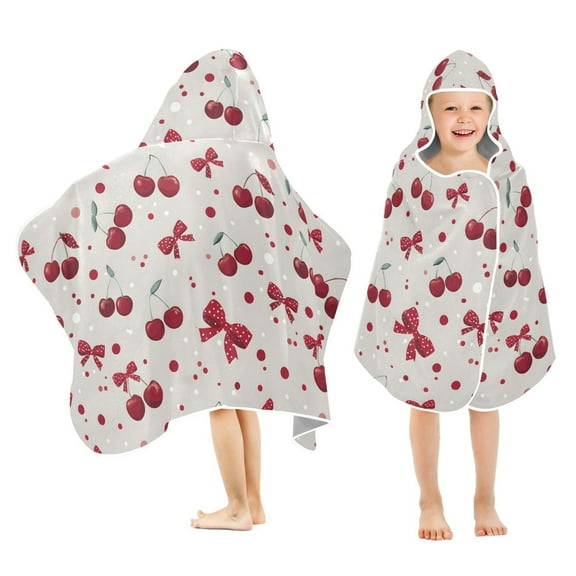 joogoo Cherry and Polka Dot Kids Hooded Beach Towel Baby Bath Towel 23.5"x50"