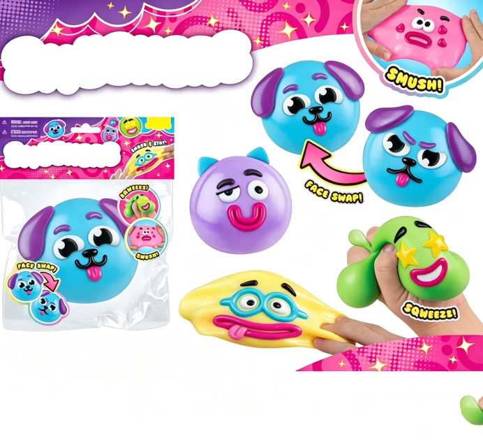 5Pcs Smushers Squishy Toys , Curiosities Smushers Dog Face Swap Sqweezz Smush ,Safe and Fun Design for All Ages (5 color style)