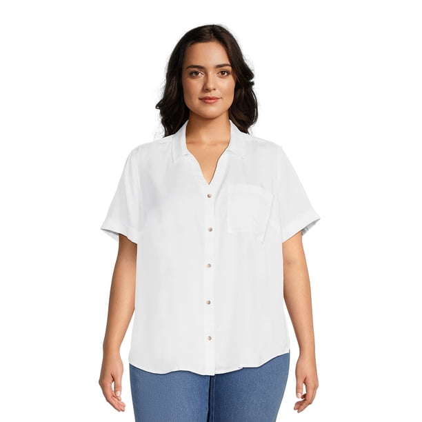 Terra & Sky Women's Plus Size ButtonDown Camp Shirt