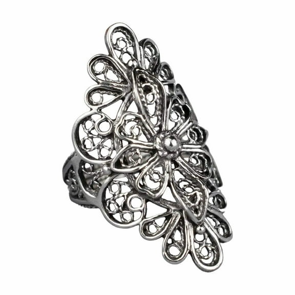 Filigree Art Lace Embroidery Women Silver Statement Ring