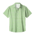 thumbnail image 5 of Men's Regular Fit Short Sleeve Shirts Plaid Printed Polyester Button Down Lapel Lightweight Breathable Classic Tops, Green, 2XL, 5 of 6