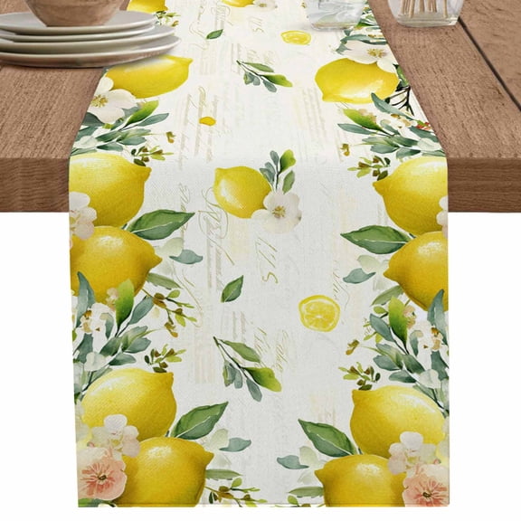 nqOlkjepod Vintage Lemon Table Runner 36 Inches Long Farmhouse Dress Scarves, Summer Fruit Rustic Botanical Floral Dining Tablerunner for Coffee Table/Kitchen Island/Party Décor, Small 13" x 36"