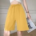 thumbnail image 6 of Htigea Women's Bermuda Shorts Solid Summer Elastic Waist Drawstring Shorts Casual Straight Leg Short Pants with Pockets Baggy Linen Shorts for Women Time Limited Sale Yellow XL, 6 of 6