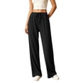 thumbnail image 4 of HomeDM Lounge Pants for Women Straight Leg Drawstring Casual Trousers Black Athletic Work Pants with Pockets Size L, 4 of 9