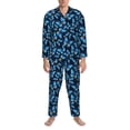thumbnail image 3 of Balery Blue Butterfly Pijama para Hombre de Dos Piezas con Manga Larga, Conjunto de Dormir y Descanso Suave con Bolsillos-Medium, 3 of 7