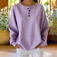 thumbnail image 4 of Tsesme Women’s Striped Sweatshirt - Round Neck Button Pullover Tops - Long Sleeve Relaxed Fits Fall Fashion Sweatshirt Tops, 4 of 6