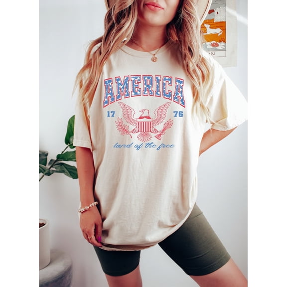USA Shirt for Women, Red White and Blue 1776 Tee, Summer BBQ American T-Shirt, Land of the Free Fourth of July Independence Day Top