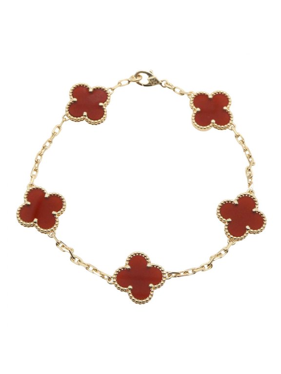 Pre-Owned Van Cleef & Arpels Vintage Alhambra Carnelian Bracelet, 18K (Yellow Gold), Carnelian,...