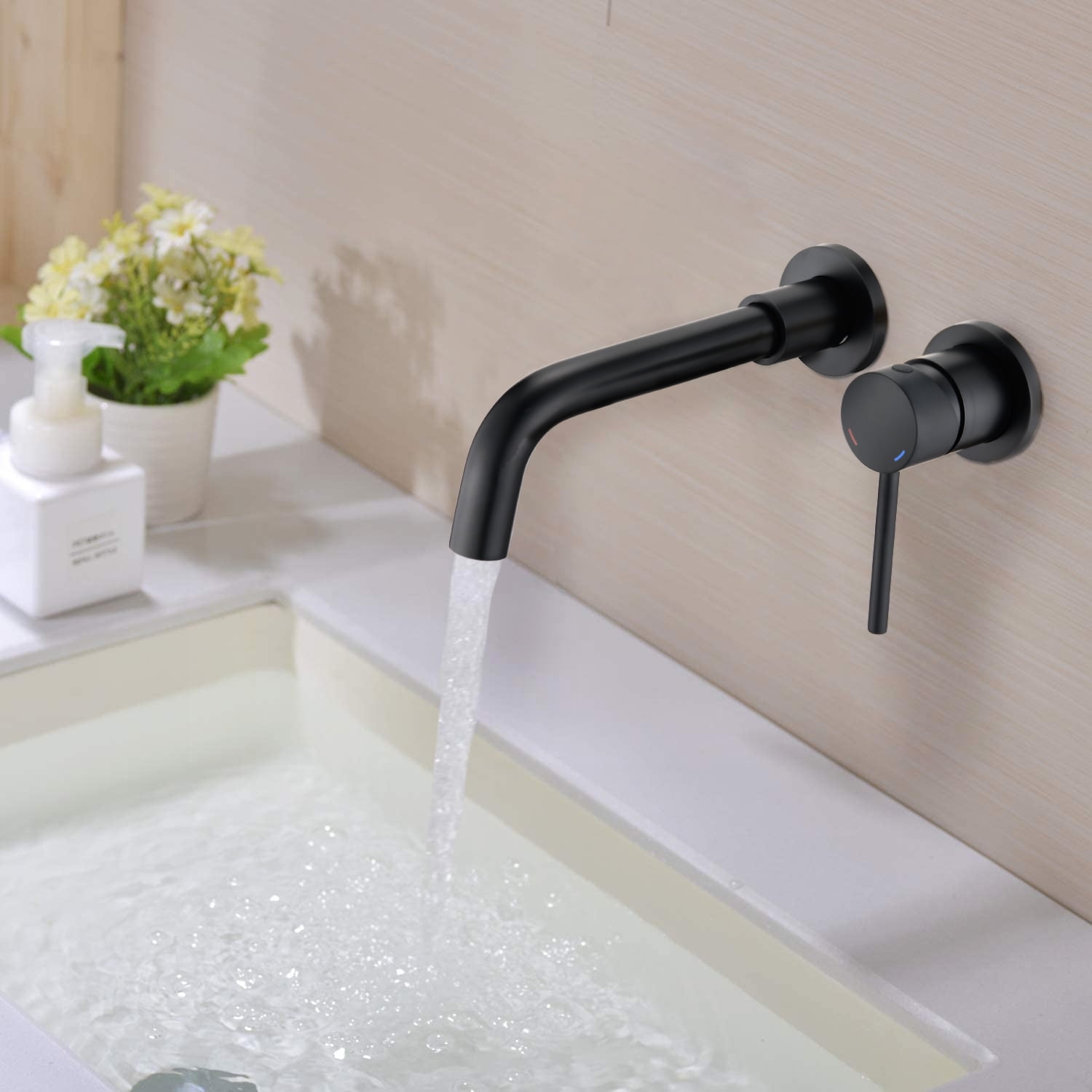 MAYEERTY Wall Mount Single Handle Bathroom Faucet: Contemporary Curved Design, Solid Brass
