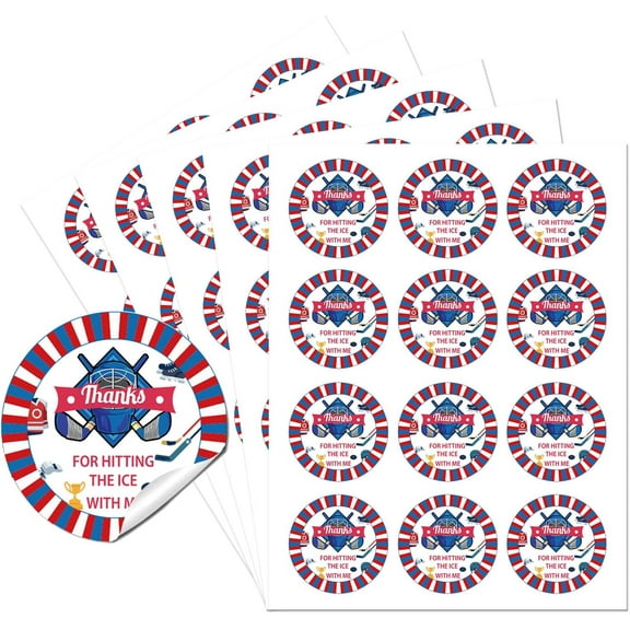 Thank You Sticker Labels Hockey Theme Party Circle Stickers 60 Pcs Circle Stickers 2" Self-Adhesive Convenient Party Circle Stickers for Party Favors Envelope Seals & Goodie Bags