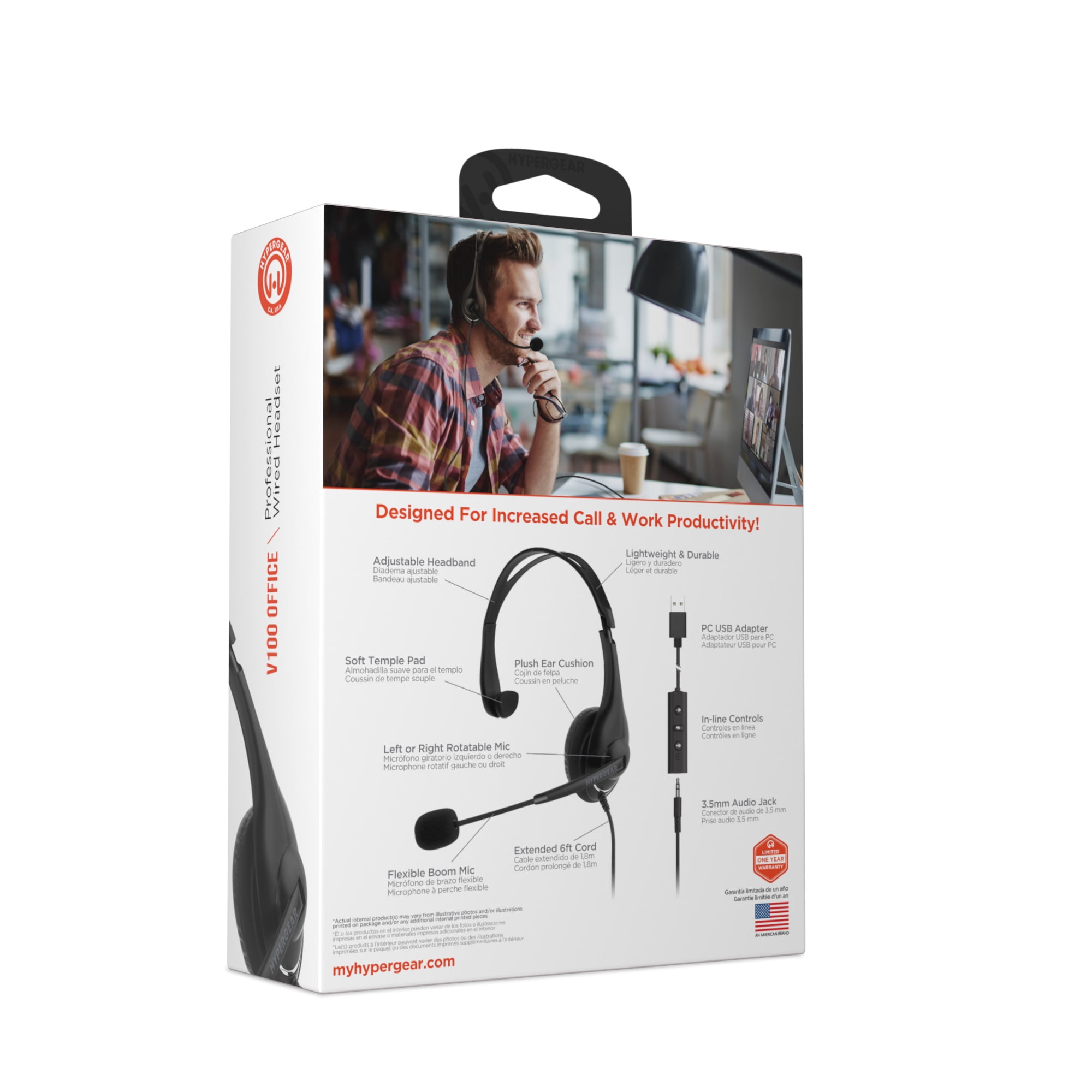 HyperGear V100 Office Professional Wired Headset, Black