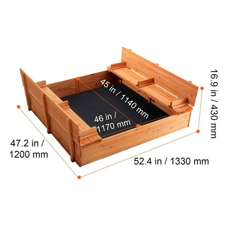 KFFKFF Wooden Sandbox, Dimensions 52.4x47.2x16.9 inches, Featuring