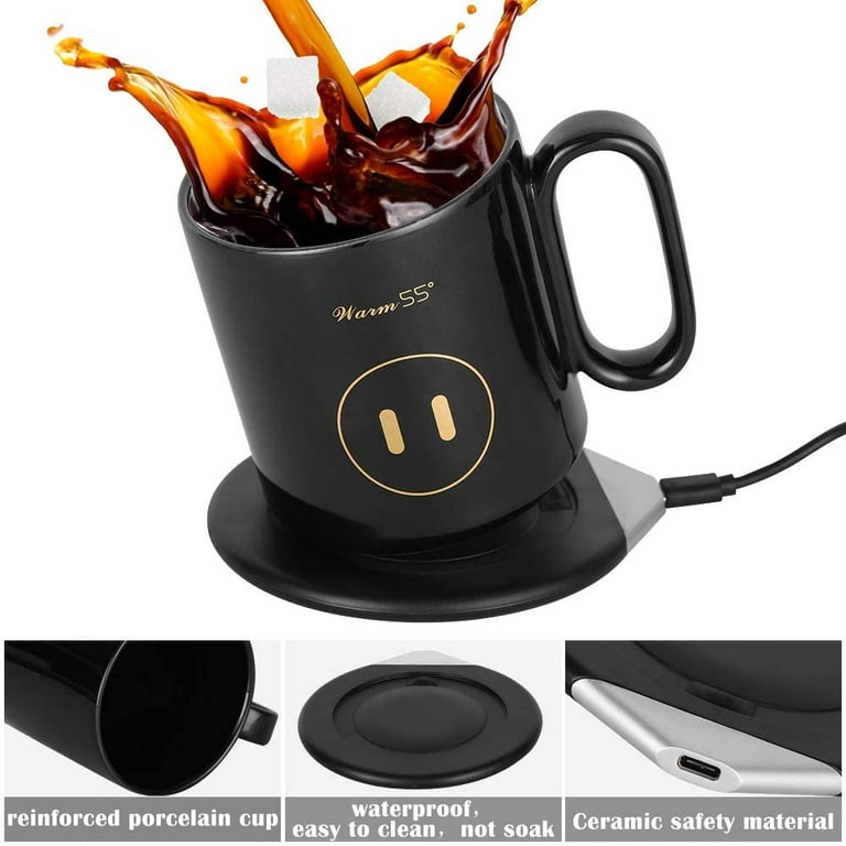  Coffee Mug Warmer Set,Upgrade Double Stainless Steel Coffee Cup  Warmer with Mug,Heated Coffee Mug with Wireless Charge for Home Office Desk  Use,12 oz,Keeps Warm Up 131°F/55°C: Home & Kitchen