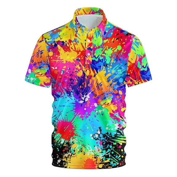 YAYUBA Green Collared Shirt Men Basic Tee Button Collar V Neck Big and Tall Tie-Dye Golf Polo Shirts Stretch Athletic Fit Loose Fit Work Short Sleeve
