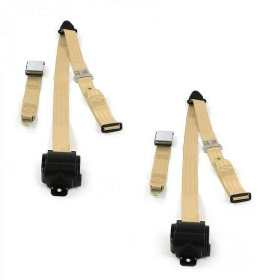 SafeTboy  Chevy Truck 1963-1966 Airplane 3 Point Tan Retractable Bucket Seat Belt Kit - 2 Belts