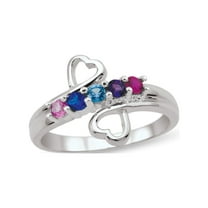 Personalized Double Hearts Bypass Design Birthstone Ring in Sterling Silver by Jewlster