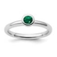 thumbnail image 4 of Auriga Fine Jewelry 925 Sterling Silver Low 4mm Round Created Emerald Ring for Women Size- 6, 4 of 6