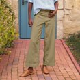 thumbnail image 2 of CIENVNSTG Linen Pants Women Wide Leg Elastic High Waist Cropped Trousers Summer Fashion Business Casual Work Pant with Pockets Earthy Yellow 2XL, 2 of 7