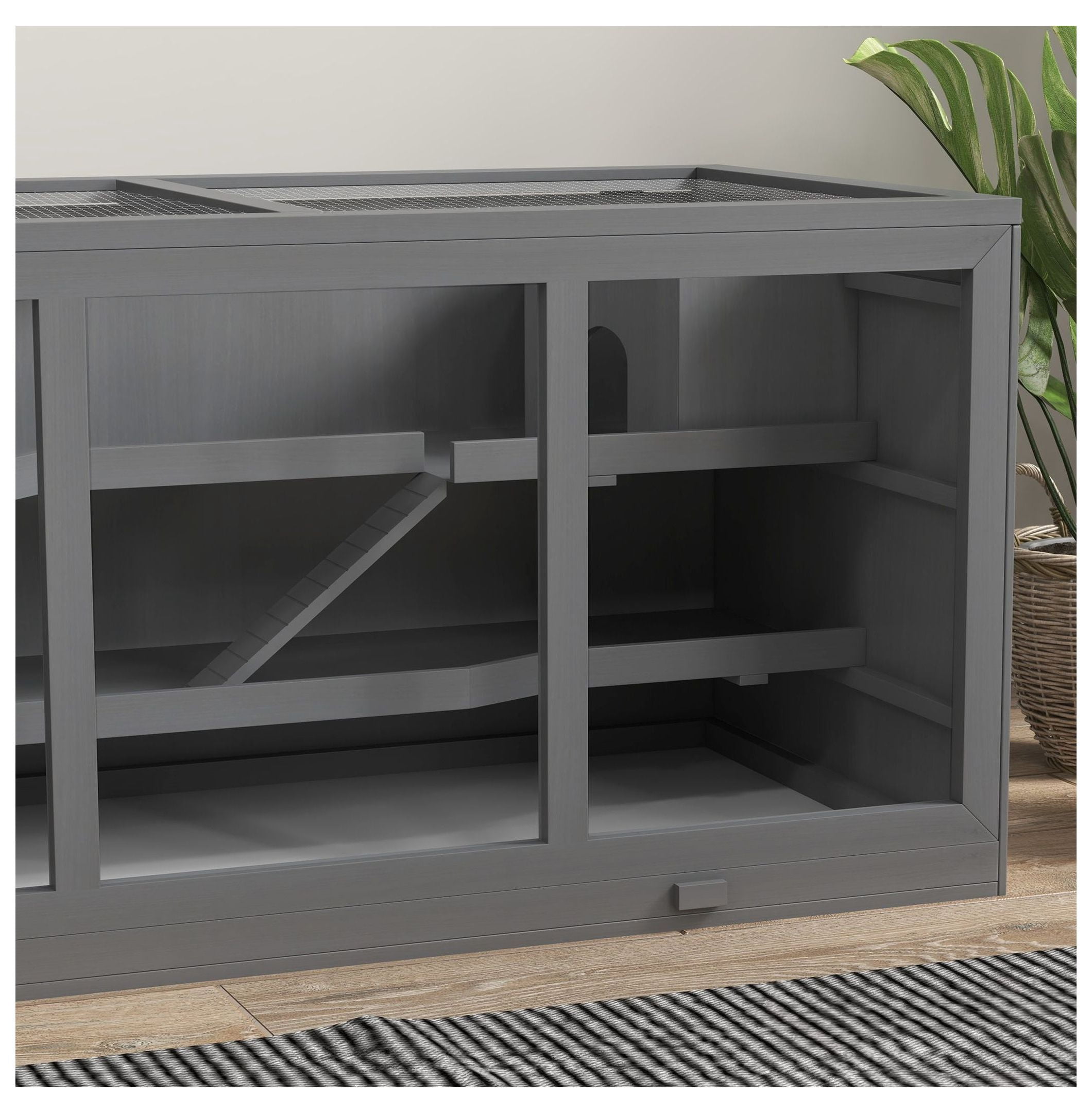 3-Tier Hamster Cage, Hinged Roof, Waterproof Tray, Space-Efficient Design for Small Pets, Gray