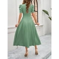 thumbnail image 5 of Krumba Summer V-Neck Women Dress: Puff Short Sleeve A-Line Midi - Casual for Beach Party Wedding Guest Light Green Size L, 5 of 6