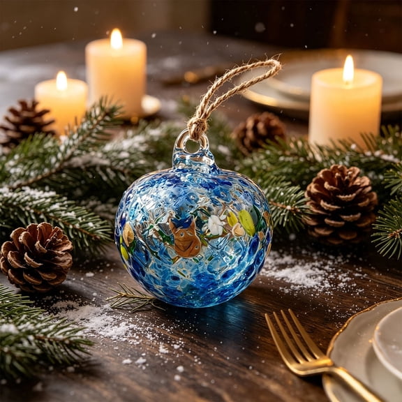 Trovenix Handmade Multicolor Spotted Round Glass Christmas Hanging Ornament Decorative Bauble for Tree Holiday Home Decor