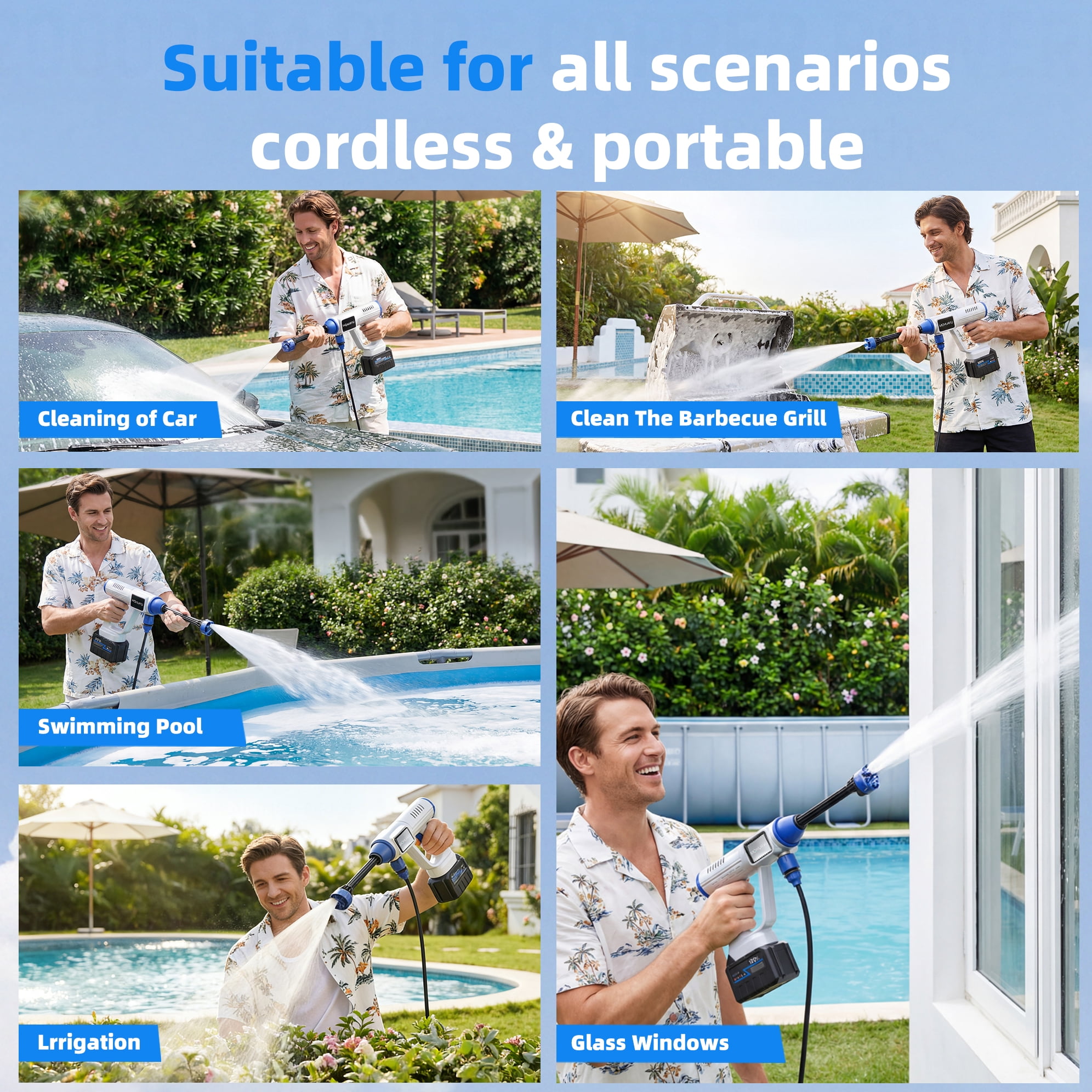 MQHUAYU 1500PSI Cordless Pressure Washer, 200W 4.0GPM Portable Power Washer with 6-in-1 Adjustable Nozzle, 2×96V Battery Power Cleaner with 32.8ft Hose for Cars/Patios