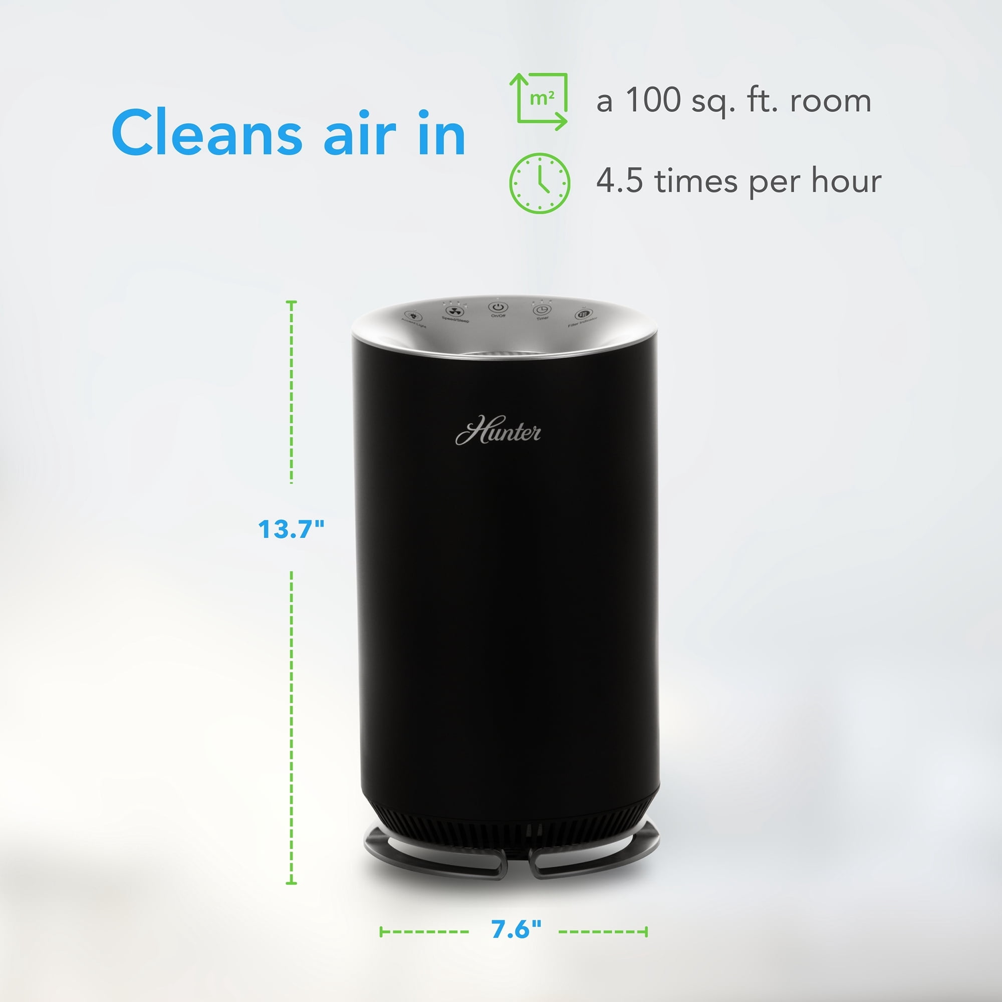 Hunter HP125 AirX EcoSilver HEPA Digital Air Purifier for Small Rooms, Graphite