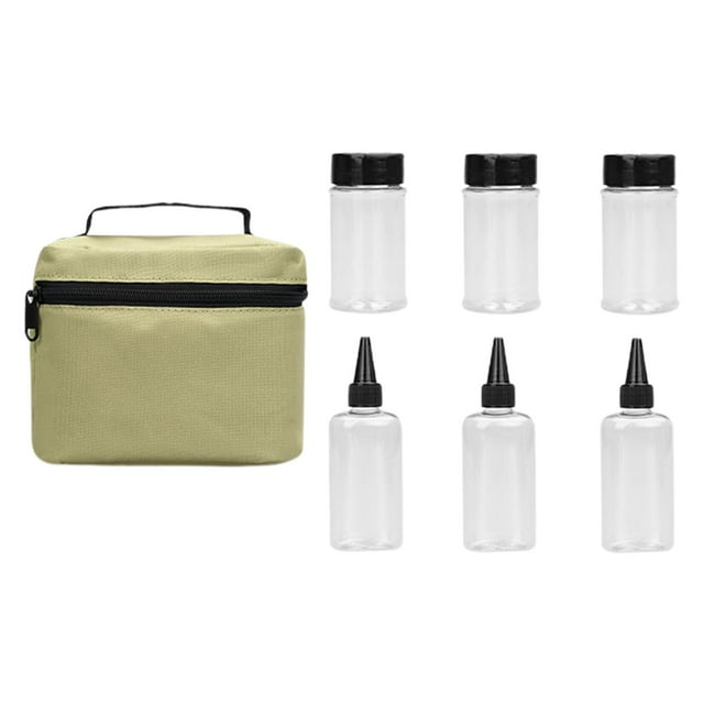 Juego de tarros de especias para acampar para mascotas, botella, condimentos, contenedor de condimentos, sales con bolsa Caqui