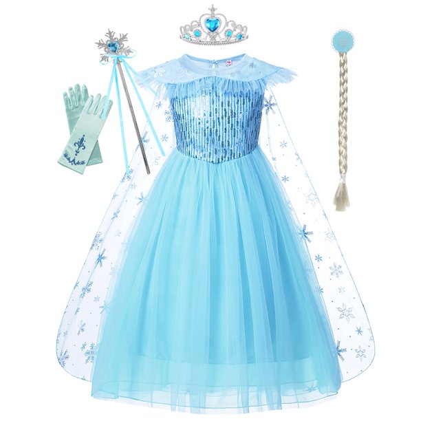 Disney Frozen Girls Elsa Cosplay Disfraz de Halloween Niños Princesa Vestido con capa Carnaval Fiesta de cumpleaños Ropa de noche 2-10Y2T (Etiqueta 100) Gao Jinjia LED