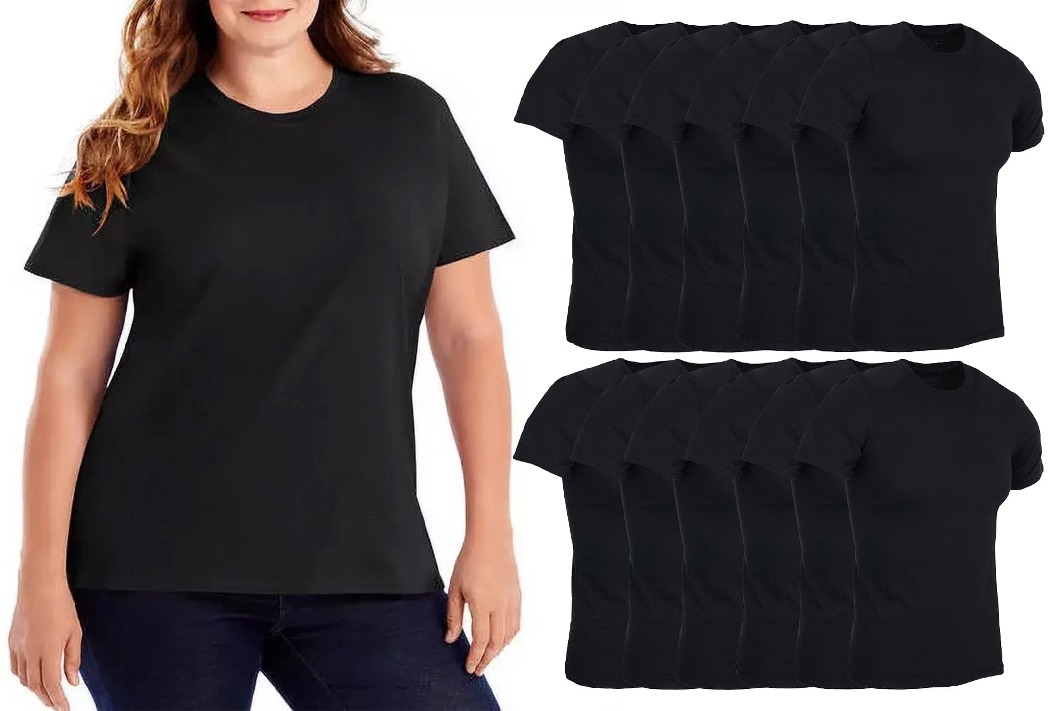 BILLIONHATS 12 Pack of Womens TShirts in Bulk, Cotton Crew Neck Scoop