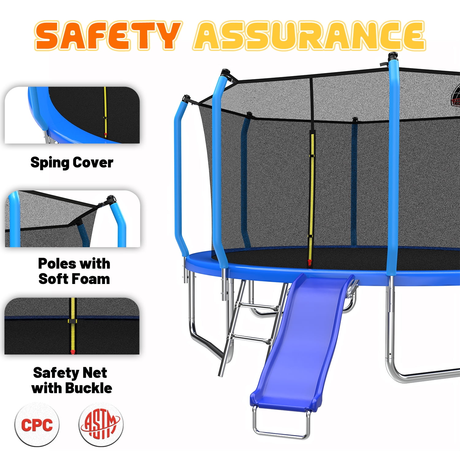 Mersco 12FT Heavy Duty Trampoline with Enclosure Net ,Slide ,Swing Set Outdoor Trampoline for Backyard,Kids Trampoline with Basketball Hoop,Birthday and Holiday Gifts for Kids,Blue