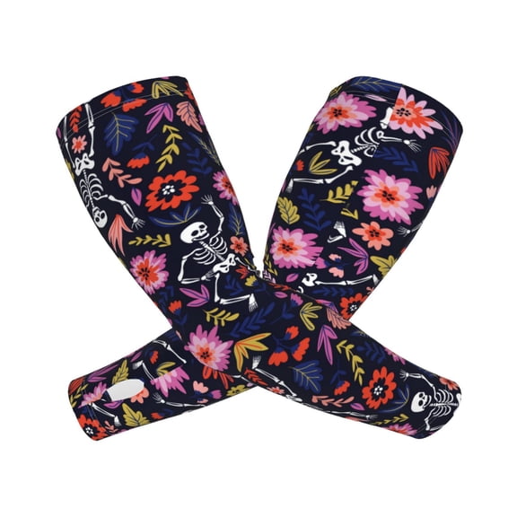Picia Dancing Skeletons Floral Garden Arm Sleeves for Men and Women - Tattoo Cover Up UPF 50  Cooling Sports Sleeve for Basketball Golf Football-One Size