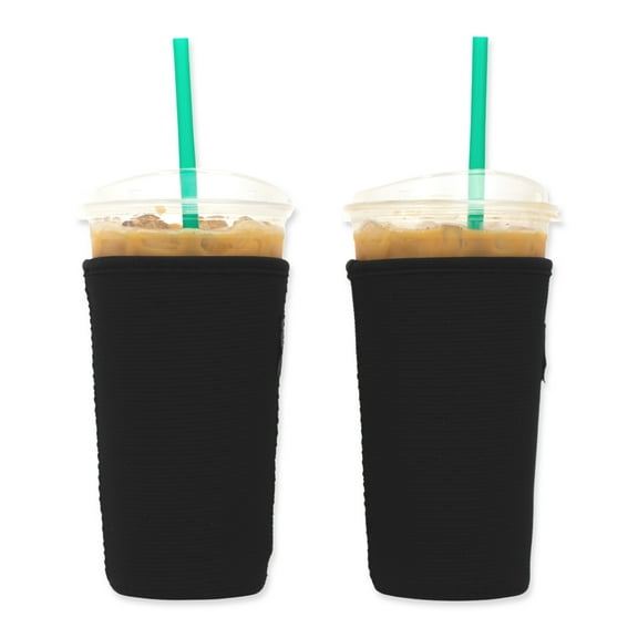 Baxendale and Co 2-Pack Large (32oz) Reusable Neoprene Insulator Sleeve for Iced Coffee or Cold Beverage Cups (Black Textured)