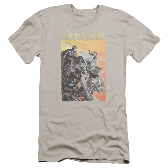 JLA Justice League Red Dawn Premium Canvas Adult Slim Fit 30/1 T-Shirt Silver