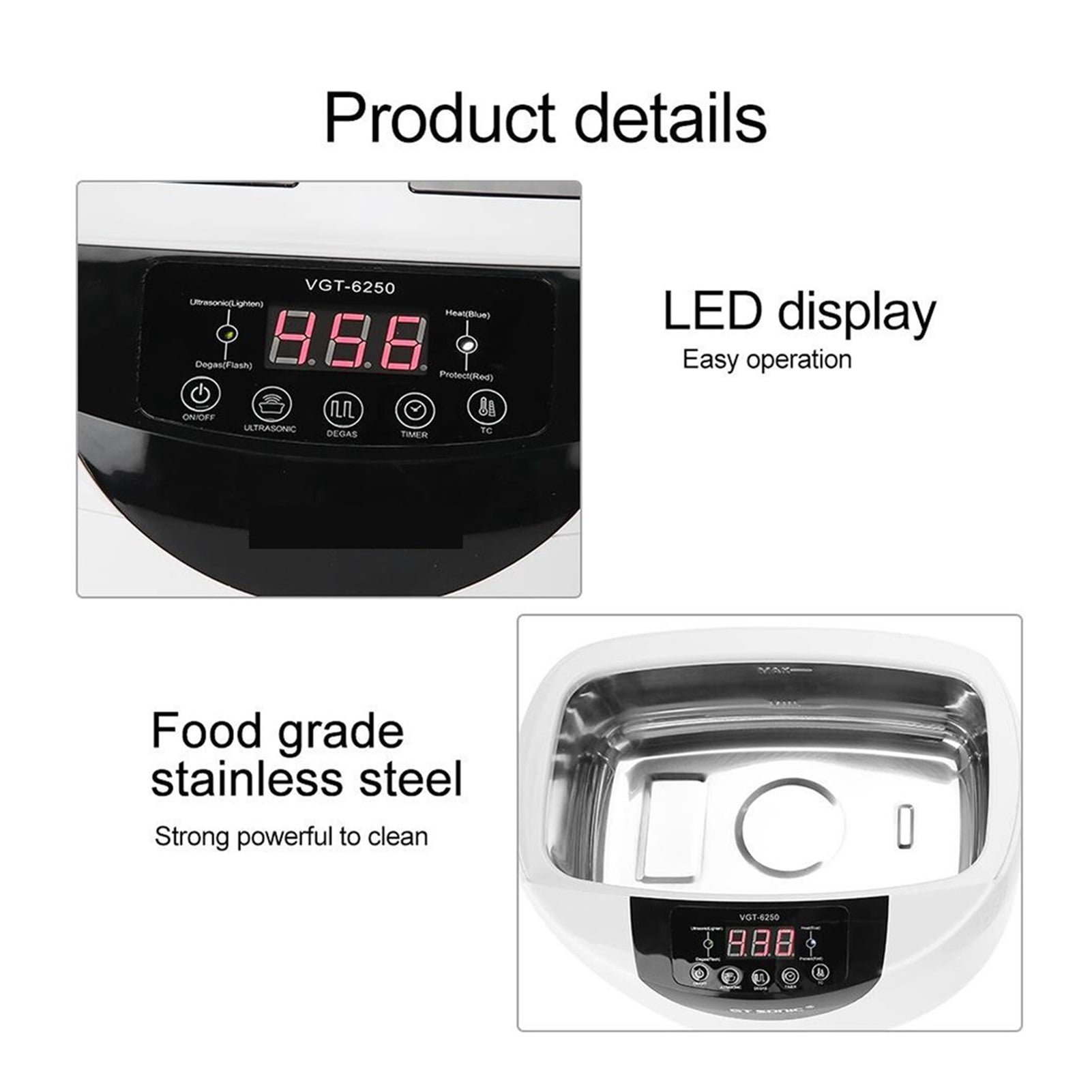 Digital Ultrasonic Cleaner Bath 2500ML For Home Kitchen Glasses Denture Tableware Jewelry Watch ,Strong Cleaning
