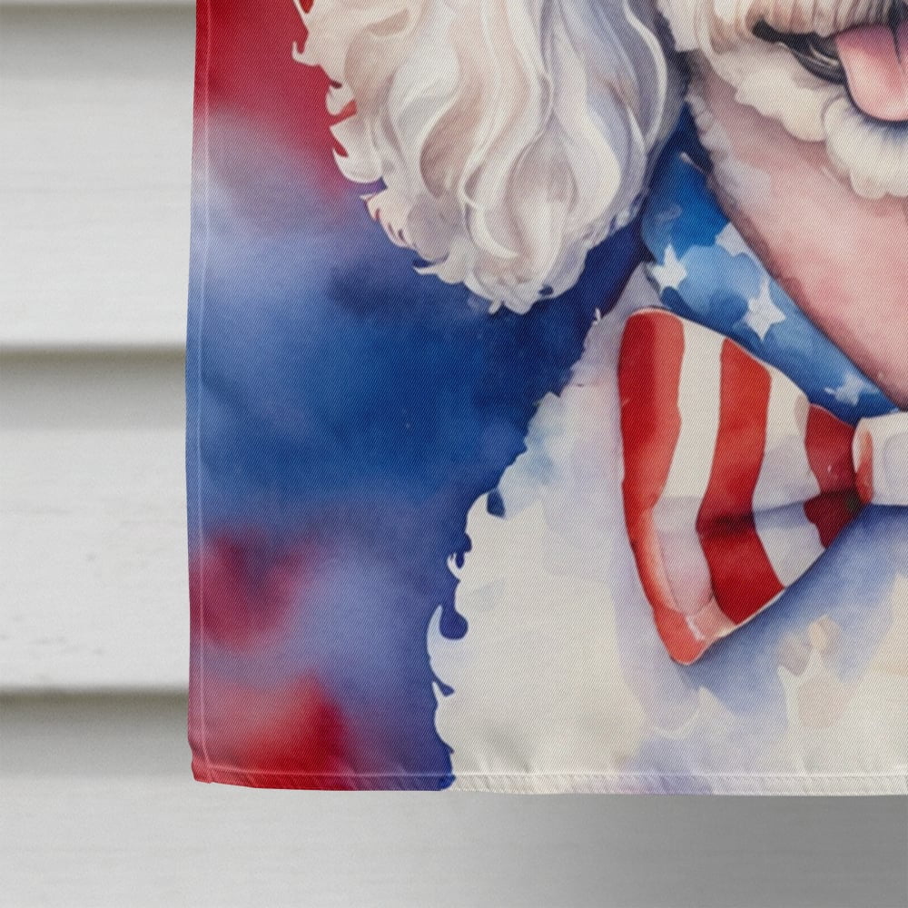 White Poodle Patriotic American House Flag 28 in x 40 in