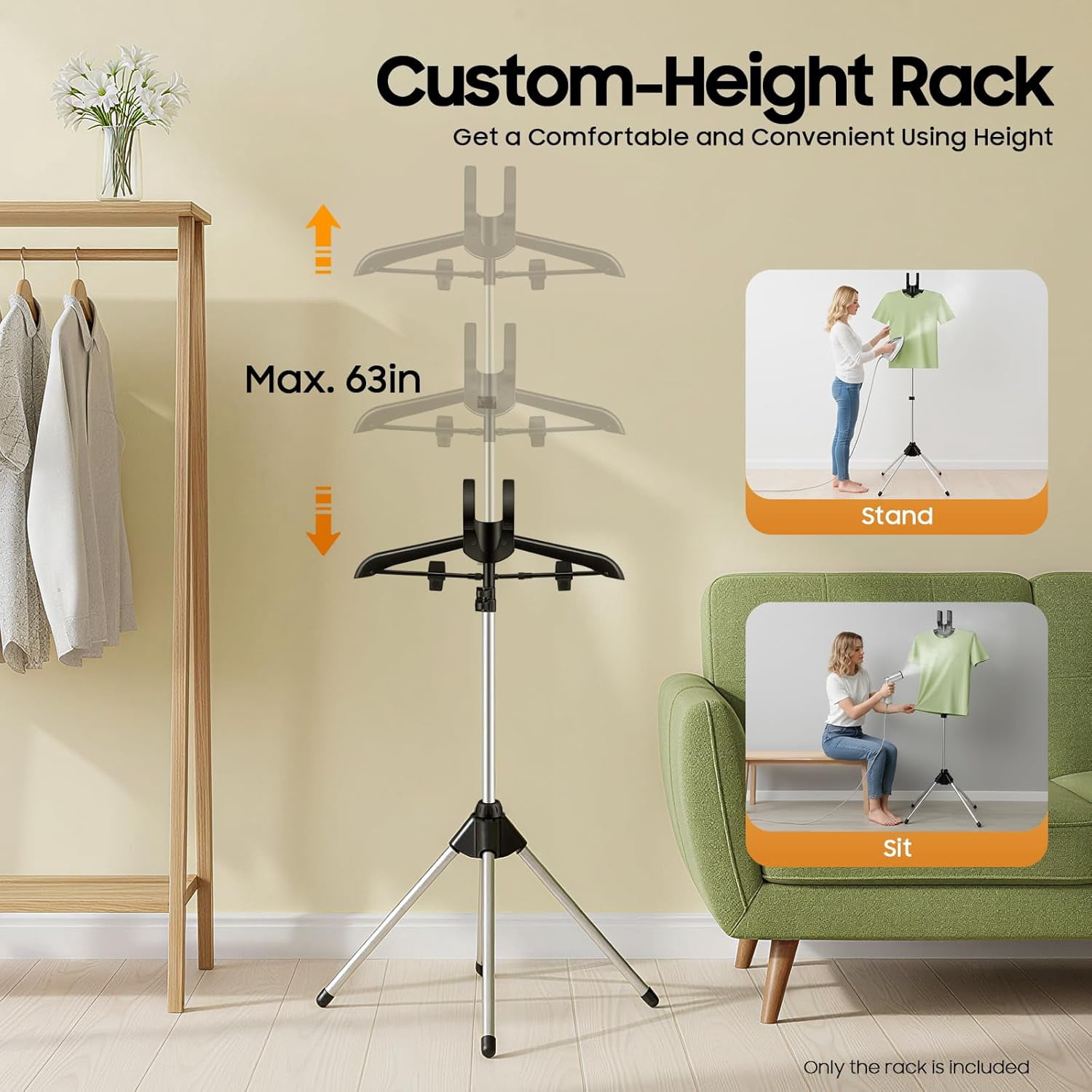 Steamer Stand for Clothes, Height Adjustable Handheld Steamer Hanger with Clips, Folding Garment Steamer Rack for Homes, Clothing Stores