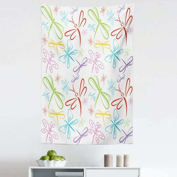 Dragonfly Tapestry, Insects Winged Freedom Colorful Animal Illustration, Fabric Wall Hanging Decor for Bedroom Living Room Dorm, 5 Sizes, Multicolor, by Ambesonne